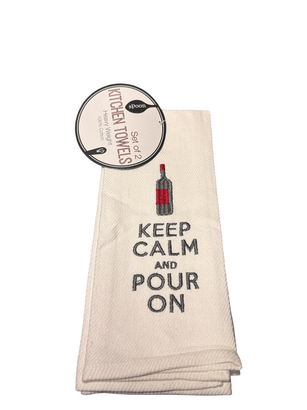 Sleeping Partners Keep Calm and Pour On Wine Kitchen Towel Set of 2